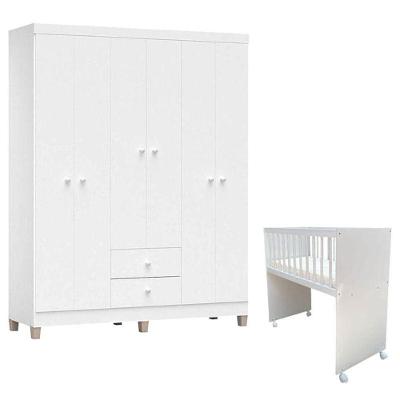 Mini Berço Moisés Alegria com Colchão e Guarda Roupa Ternura Baby Branco com Rodízios Incorplac