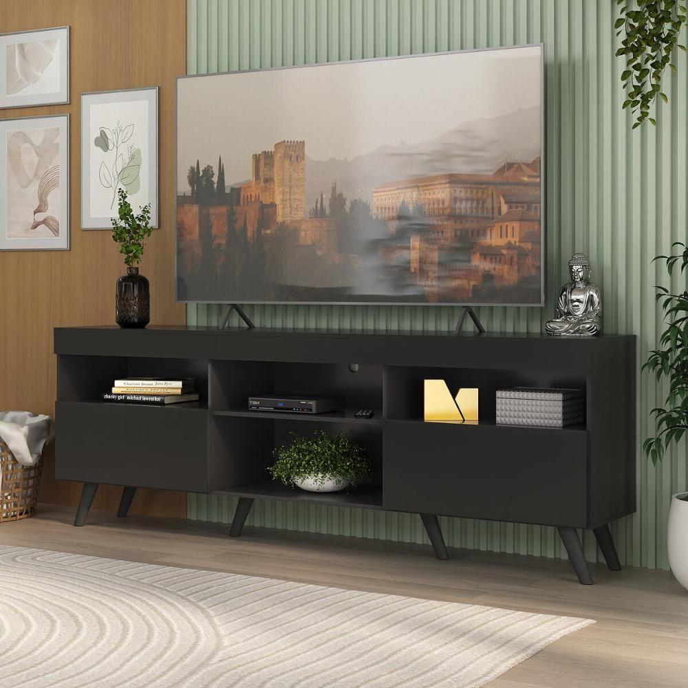 Rack Tv Até 65 Polegadas Com Pés Retrô Multimóveis Mp1091 Preto Preto - 1