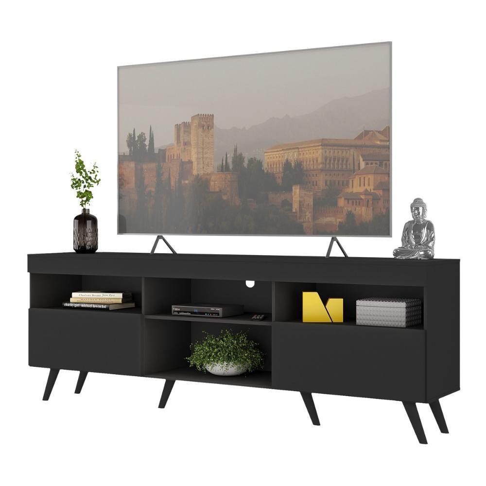 Rack Tv Até 65 Polegadas Com Pés Retrô Multimóveis Mp1091 Preto Preto - 2