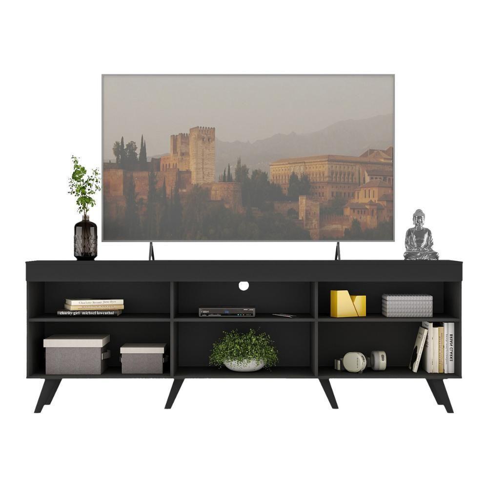Rack Tv Até 65 Polegadas Com Pés Retrô Multimóveis Mp1091 Preto Preto - 5