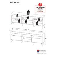 Rack Tv Até 65 Polegadas Com Pés Retrô Multimóveis Mp1091 Preto Preto