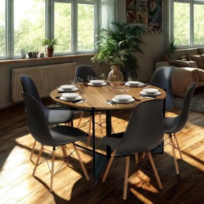 Mesa Redonda Dobrável 1.20m Amadeirado Escuro Mdf 25mm E Ferro Acomoda 6 Pessoas