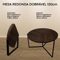 Mesa Redonda Dobrável 1.20m Amadeirado Escuro Mdf 25mm E Ferro Acomoda 6 Pessoas - 5