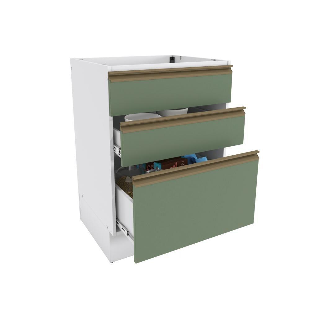 Balcão 3 Gavetas Kappesberg Celeste 100% Mdf Branco-verde Oliva 60cm - 2