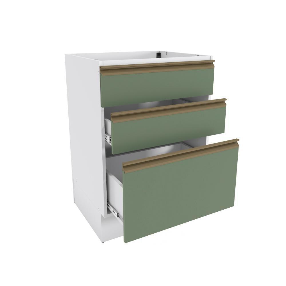 Balcão 3 Gavetas Kappesberg Celeste 100% Mdf Branco-verde Oliva 60cm - 4