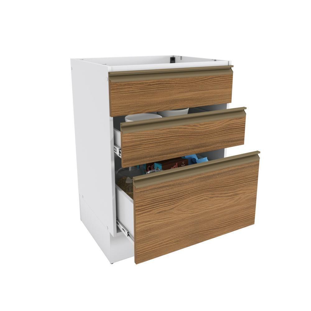 Balcão 3 Gavetas Kappesberg Celeste 100% Mdf Branco-nogueira 60cm - 2