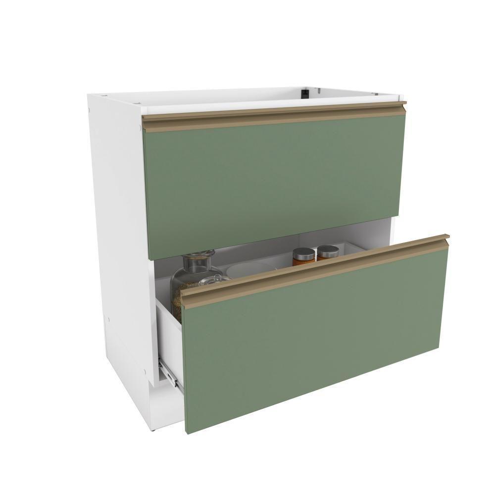 Balcão 2 Gavetas Kappesberg Celeste 100% Mdf Branco-verde Oliva 80cm - 3