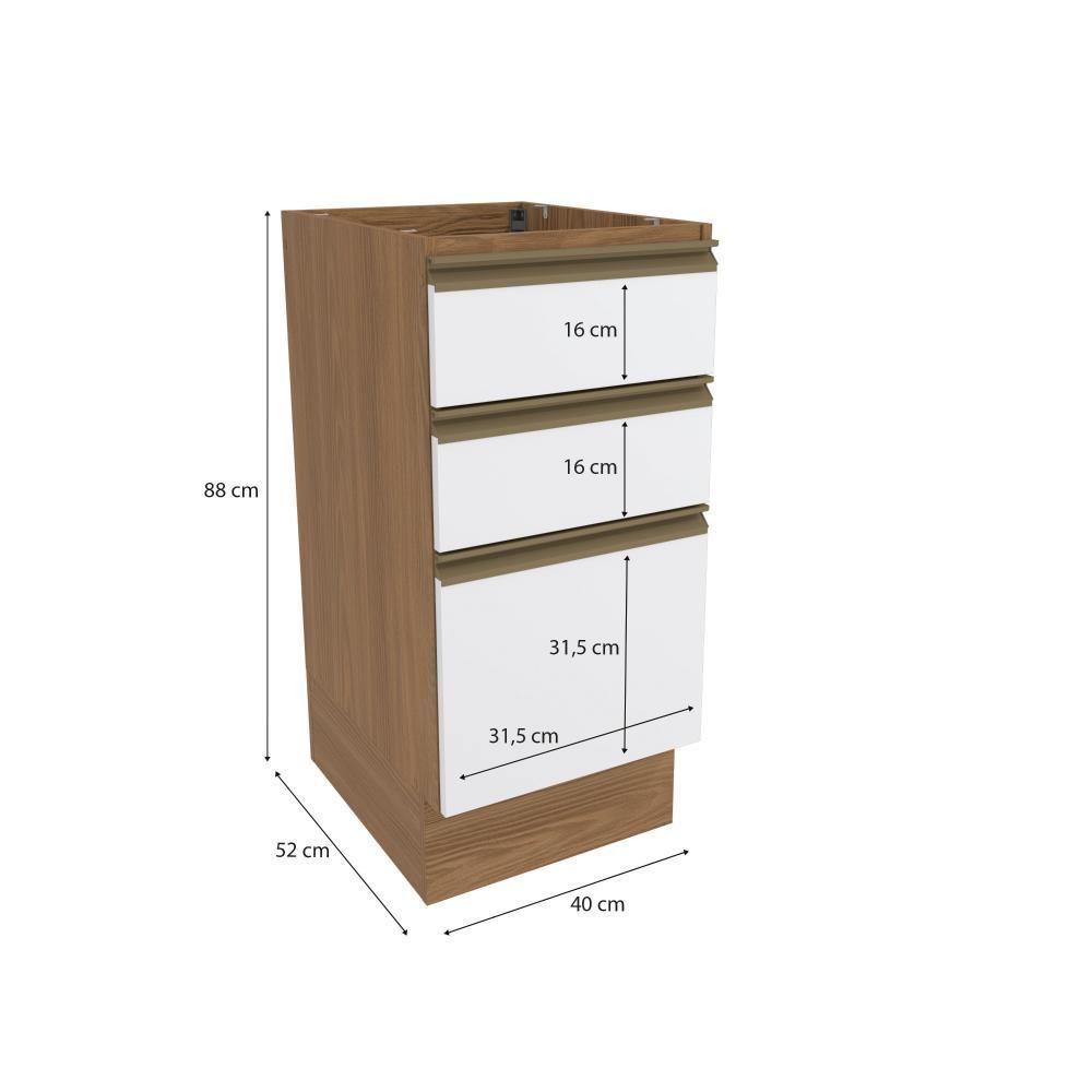 Balcão 3 Gavetas Kappesberg Celeste 100% Mdf Nogueira-branco 40cm - 3