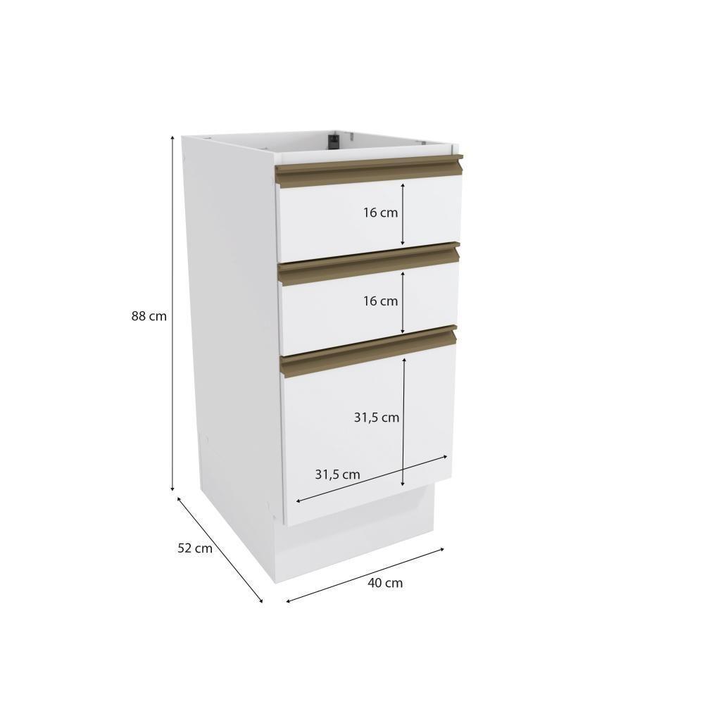 Balcão 3 Gavetas Kappesberg Celeste 100% Mdf Branco 40cm - 3