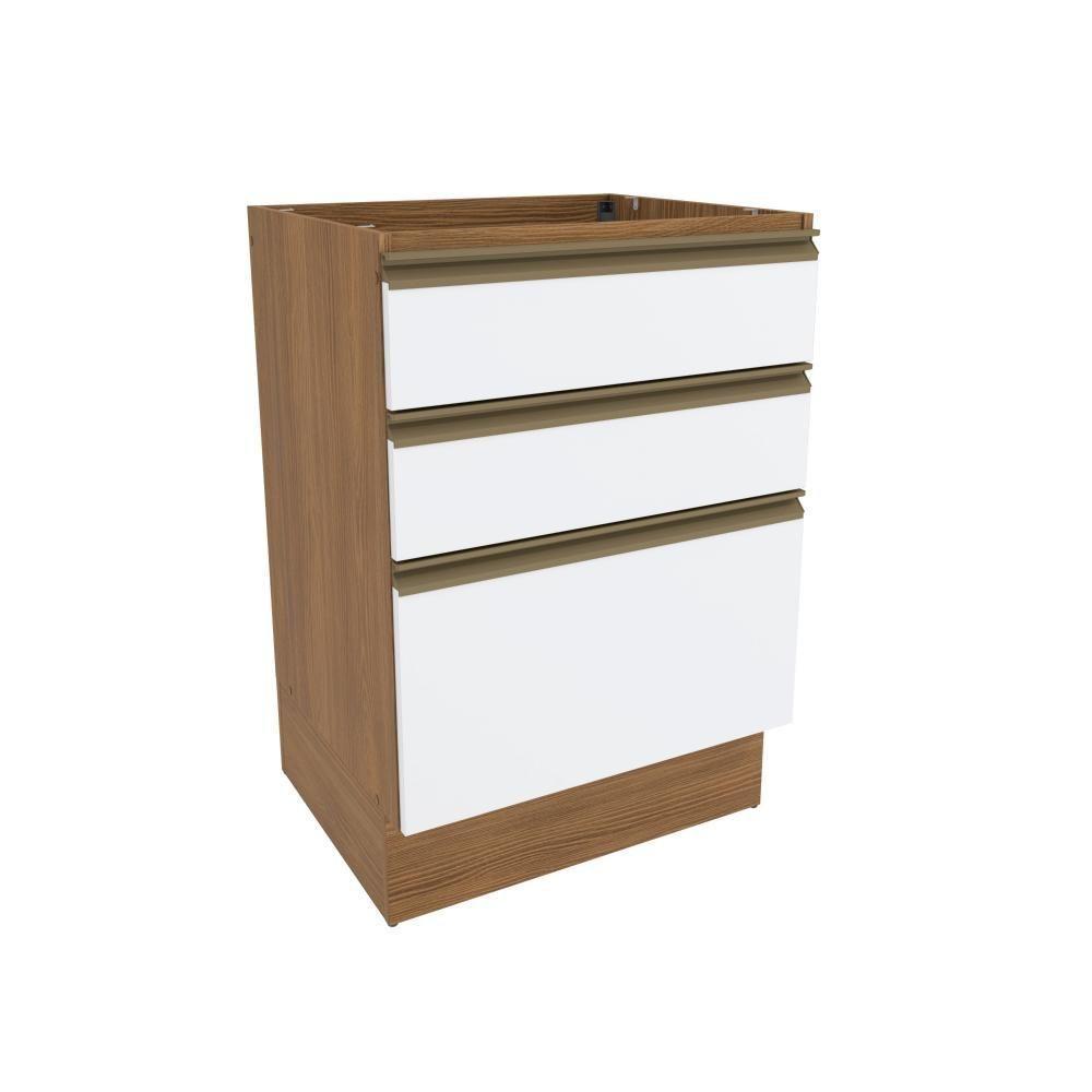 Balcão 3 Gavetas Kappesberg Celeste 100% Mdf Nogueira-branco 60cm - 1
