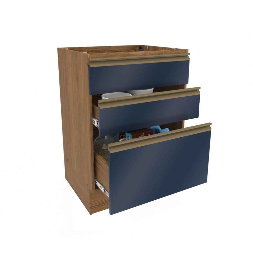 Balcão 3 Gavetas Kappesberg Celeste 100% Mdf Nogueira-azul Profundo 60cm - 6