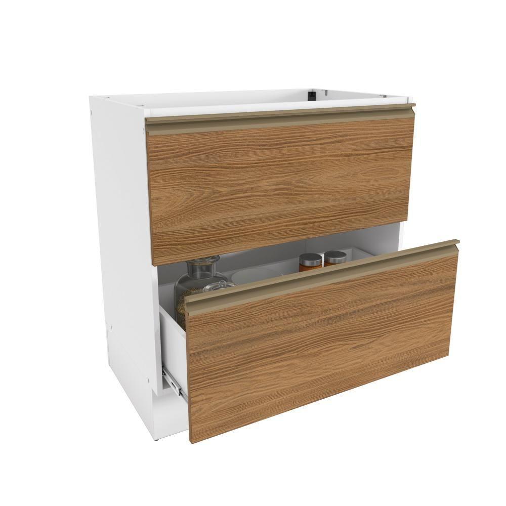 Balcão 2 Gavetas Kappesberg Celeste 100% Mdf Branco-nogueira 80cm - 2