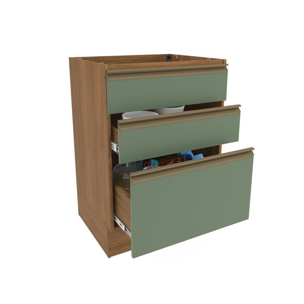 Balcão 3 Gavetas Kappesberg Celeste 100% Mdf Nogueira-verde Oliva 60cm - 2