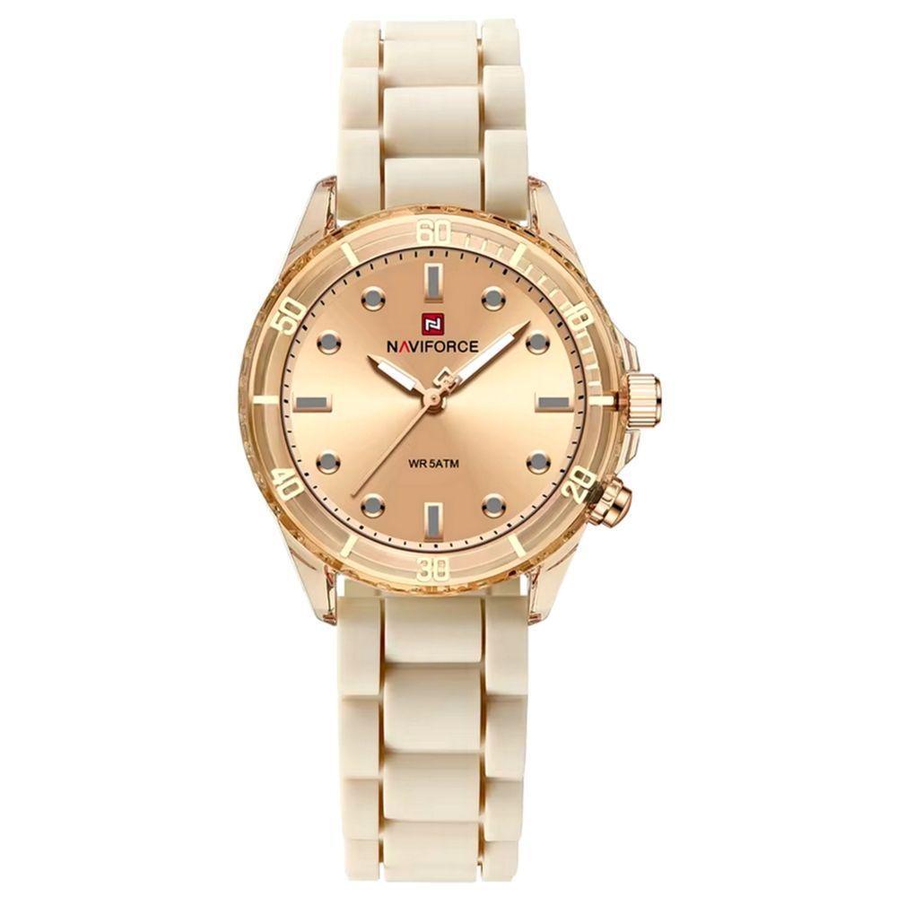 Relógio De Quartzo Feminino Design Casual Pulseira De Silicone 5atm à Prova D´agua Bege - 1