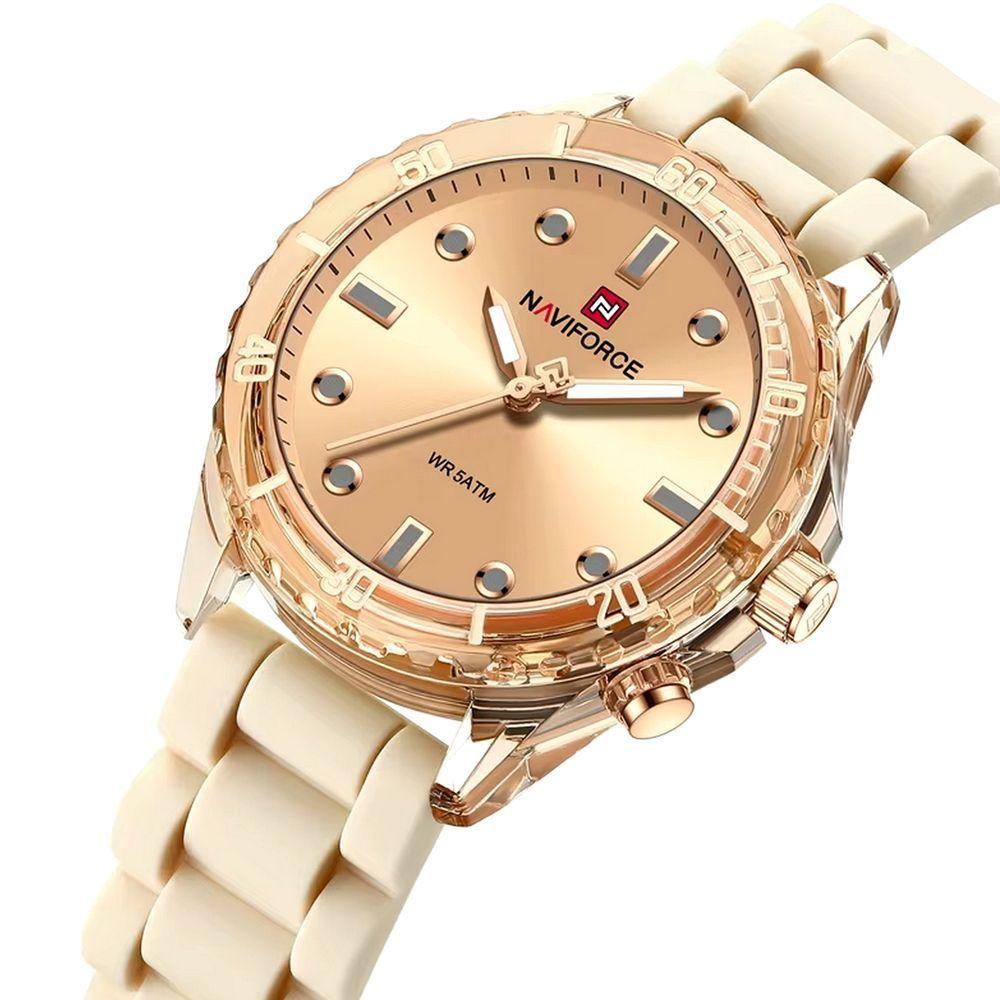 Relógio De Quartzo Feminino Design Casual Pulseira De Silicone 5atm à Prova D´agua Bege - 2