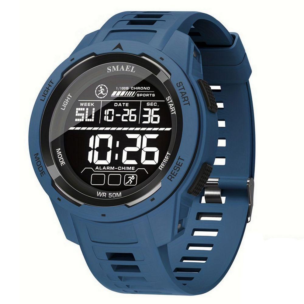 Relógio Esportivo Multifuncional Display Led Com Pulseira Tpu à Prova D'água Azul - 1