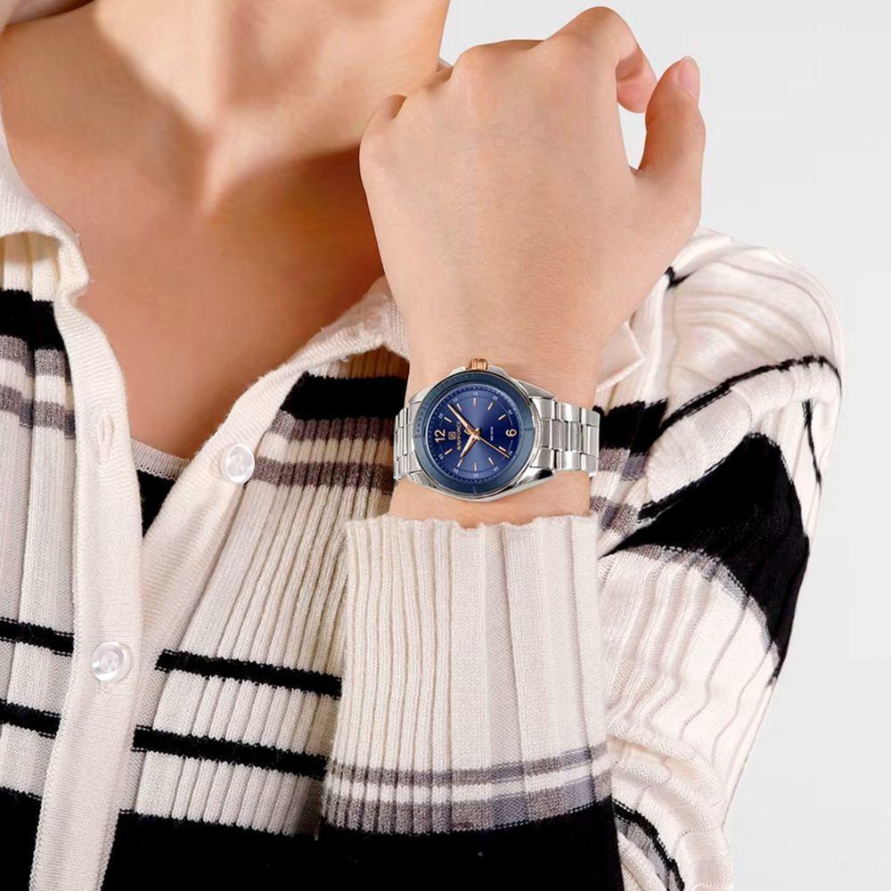 Relógio De Pulso Feminino Em Aço Inoxidavel Confortável Design Elegante à Prova D´agua Azul - 3