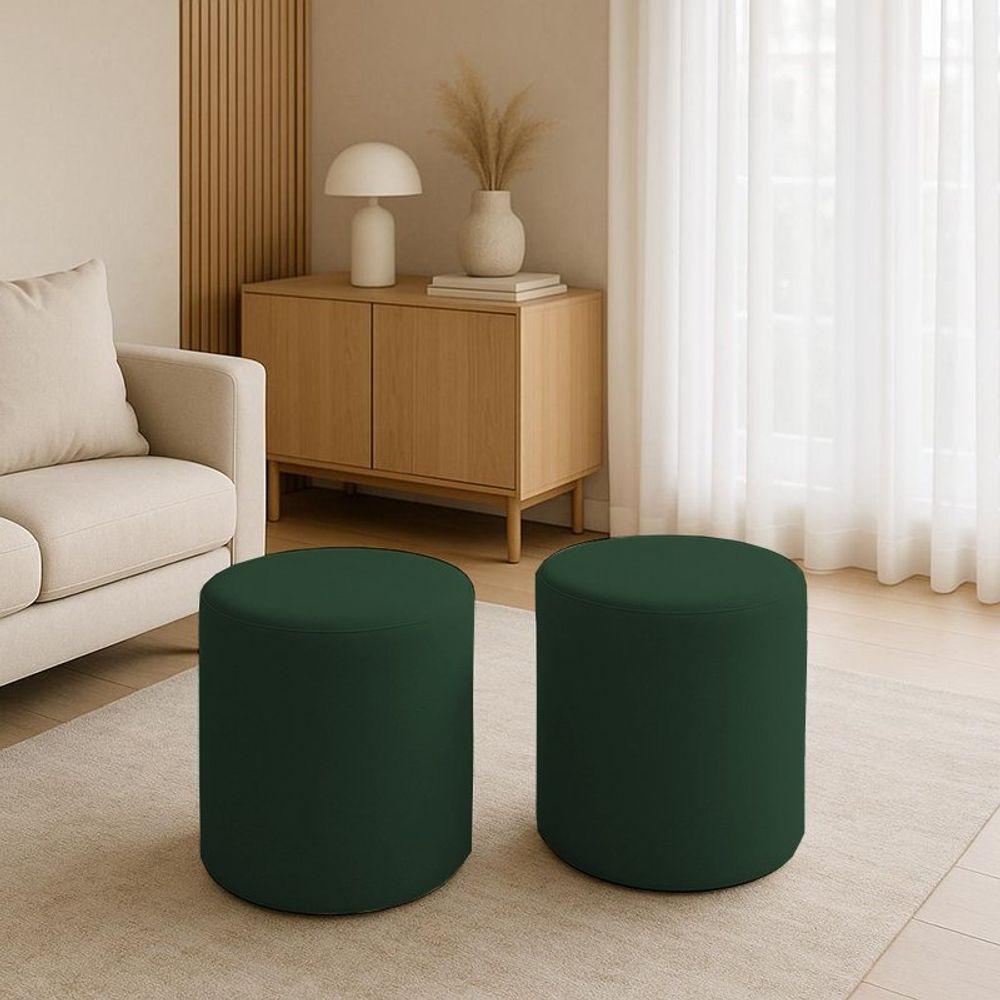 Kit 2 Puffs Beca Cilindro Suede Live - 7 Decor Verde Escuro - 2