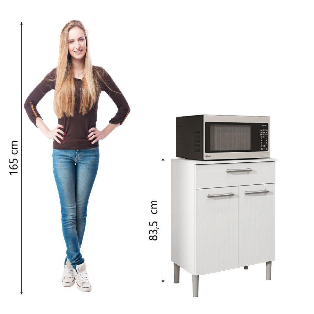 Armário De Cozinha Balcão Multiuso Para Micro Ondas Com Gaveta Diamante Branco Kit's Paraná Branco - 4