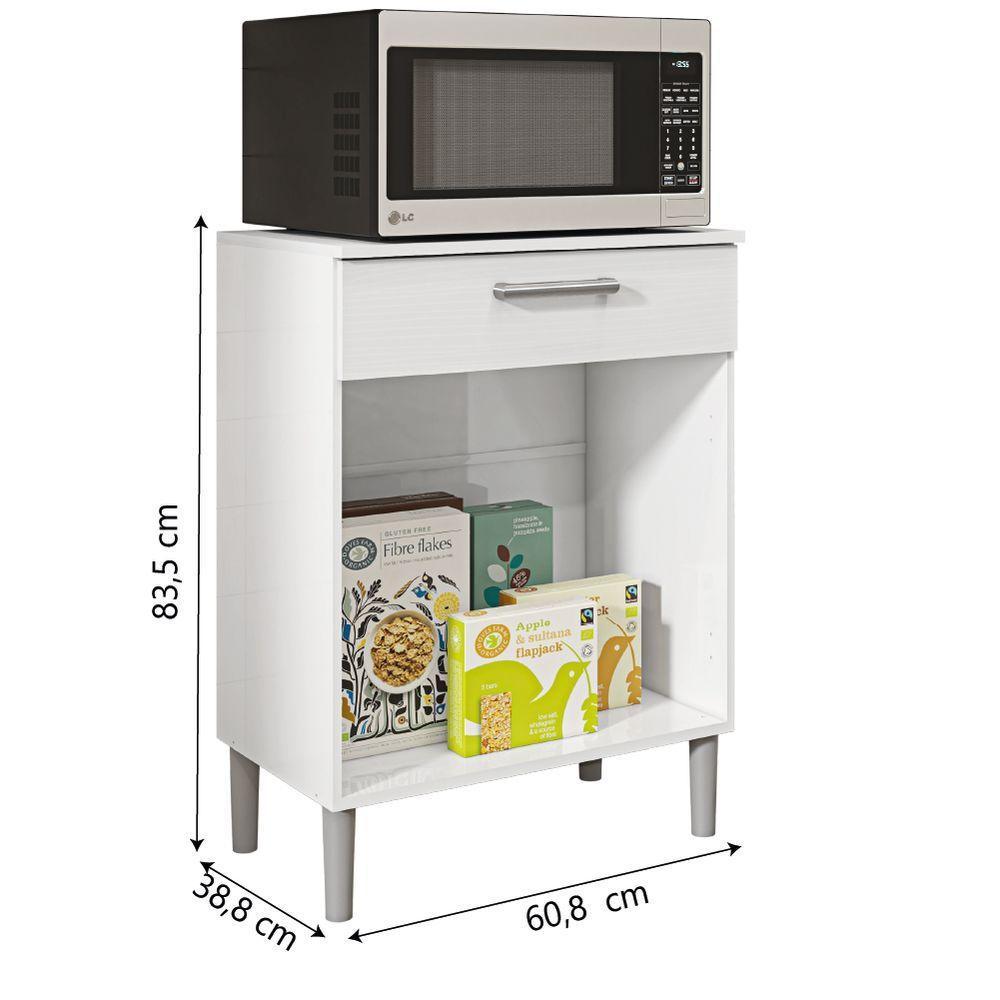 Armário De Cozinha Balcão Multiuso Para Micro Ondas Com Gaveta Diamante Branco Kit's Paraná Branco - 6