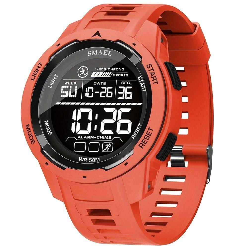 Relógio Esportivo Multifuncional Display Led Com Pulseira Tpu à Prova D'água Vermelho - 1