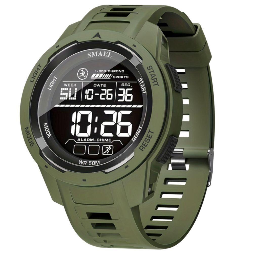 Relógio Esportivo Multifuncional Display Led Com Pulseira Tpu à Prova D'água Verde - 1