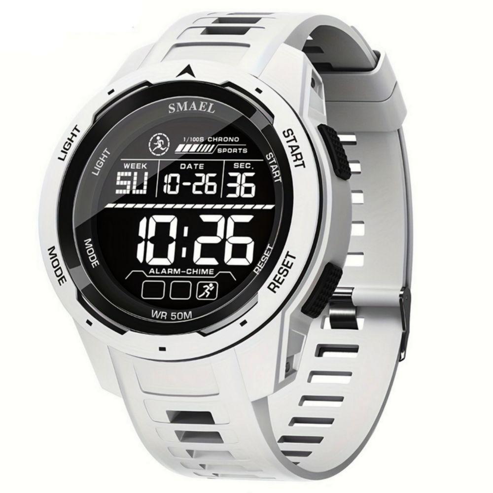 Relógio Esportivo Multifuncional Display Led Com Pulseira Tpu à Prova D'água Branco - 1