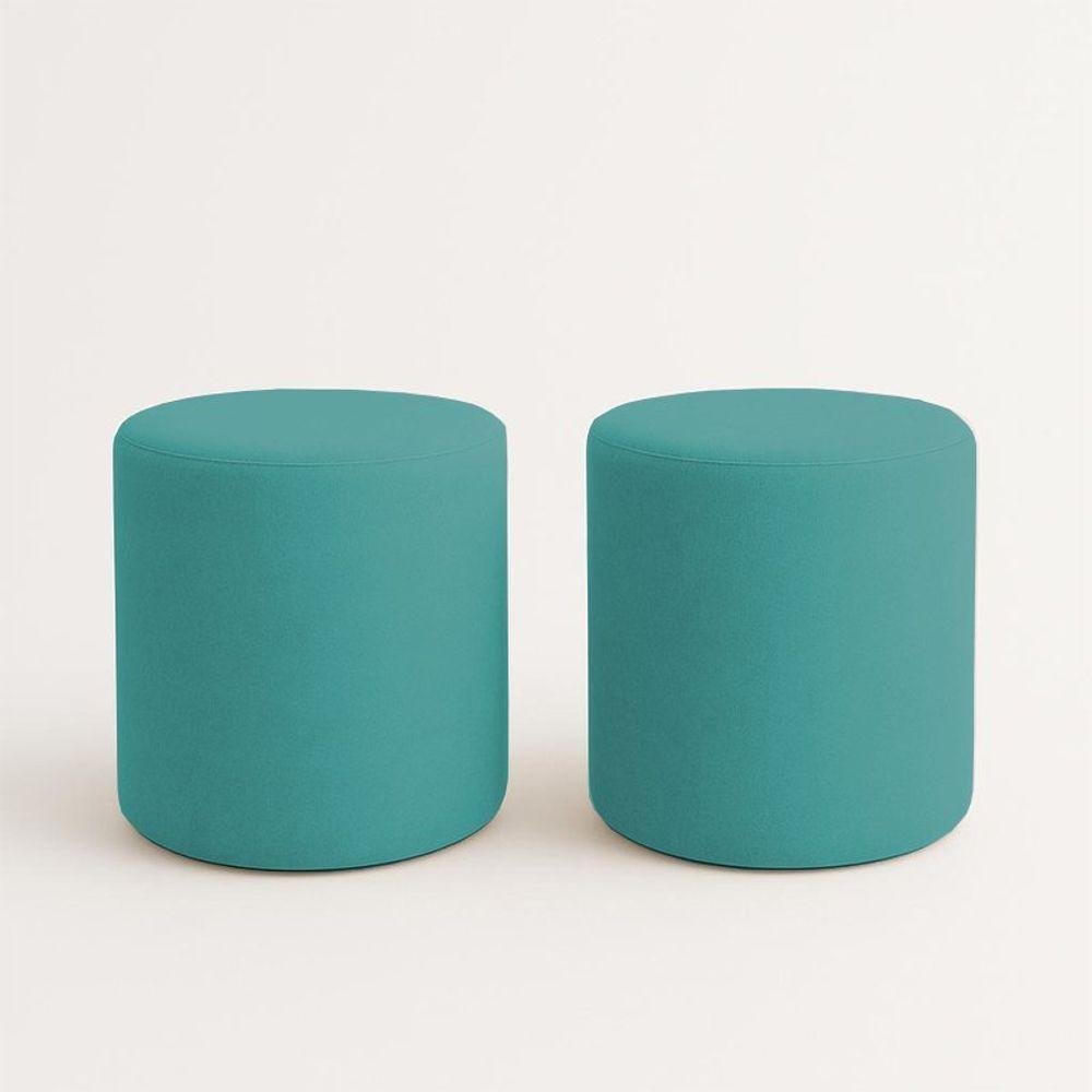 Kit 2 Puffs Beca Cilindro Boucle Live - 7 Decor Azul Turquesa - 1