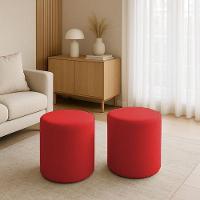 Kit 2 Puffs Beca Cilindro Suede Live - 7 Decor Vermelho - 2