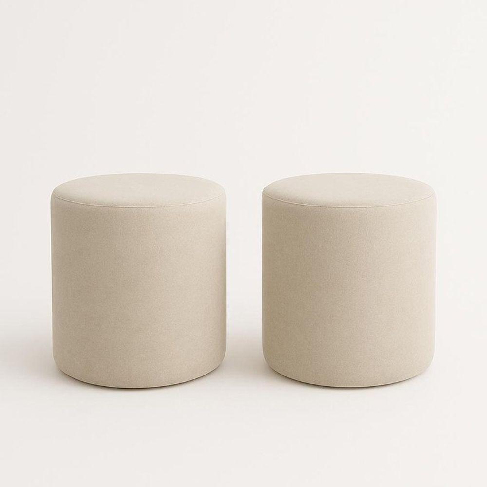 Kit 2 Puffs Beca Cilindro Suede Live - 7 Decor Bege - 1