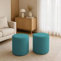 Kit 2 Puffs Beca Cilindro Suede Live - 7 Decor Azul Turquesa - 2