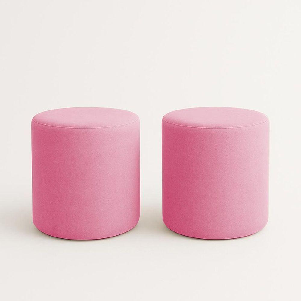 Kit 2 Puffs Beca Cilindro Suede Live - 7 Decor Rosa - 1