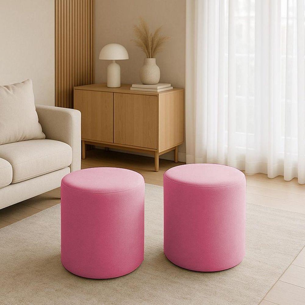 Kit 2 Puffs Beca Cilindro Suede Live - 7 Decor Rosa - 2
