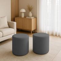 Kit 2 Puffs Beca Cilindro Suede Live - 7 Decor Cinza Escuro - 2