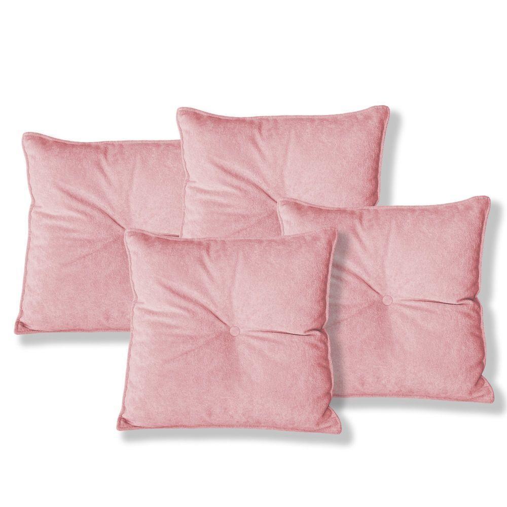 Kit 4 Almofadas Quadradas Tina Com Botão Central Veludo - 7 Decor Rosa - 1