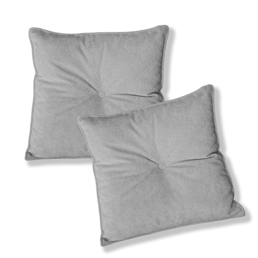 Kit 2 Almofadas Quadradas Tina Com Botão Central Veludo - 7 Decor Prata - 1