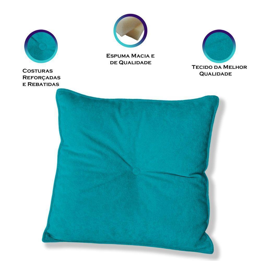 Kit 2 Almofadas Quadradas Tina Com Botão Central Boucle - 7 Decor Azul Turquesa - 3