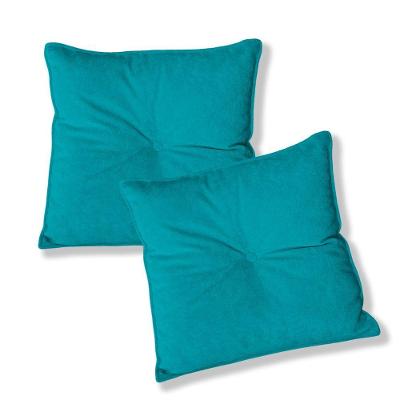 Kit 2 Almofadas Quadradas Tina Com Botão Central Boucle - 7 Decor Azul Turquesa