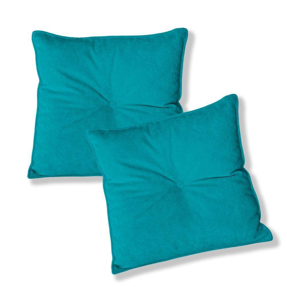 Kit 2 Almofadas Quadradas Tina Com Botão Central Veludo - 7 Decor Azul Turquesa - 1