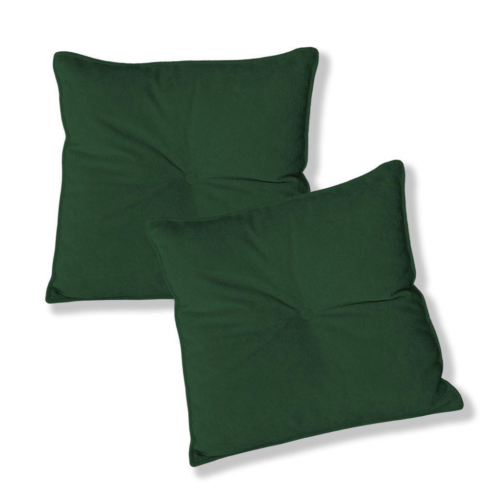 Kit 2 Almofadas Quadradas Tina Com Botão Central Boucle - 7 Decor Verde Escuro - 1