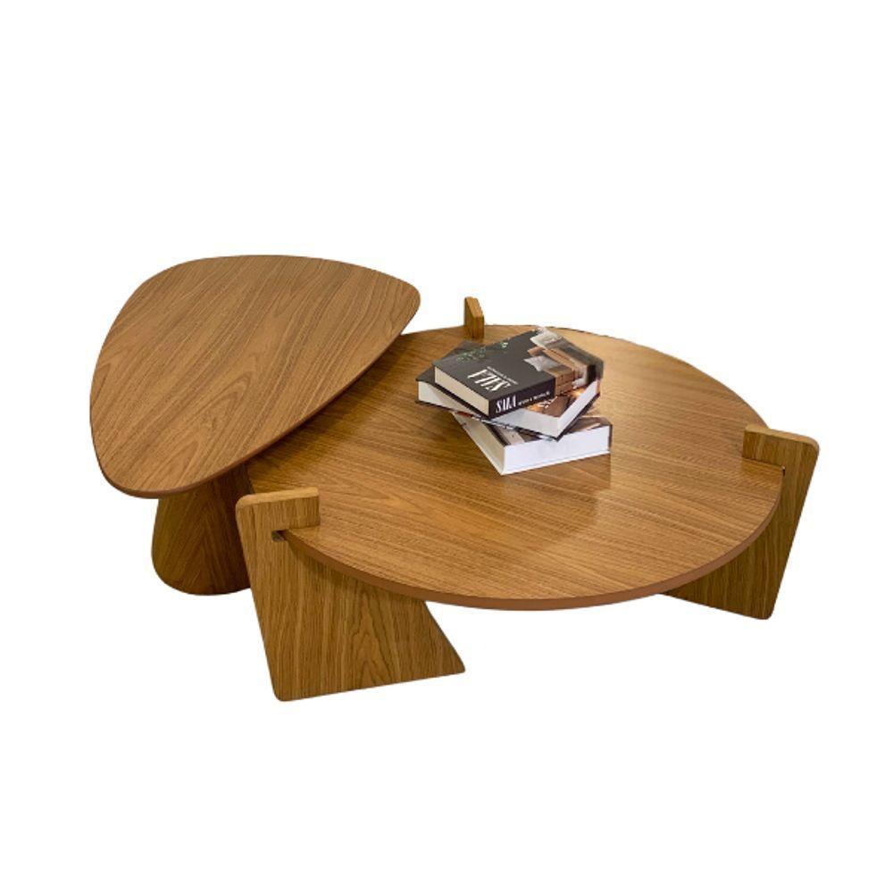 Conjunto Mesa Fluid De Centro Orgânica 120x80cm & Redonda 100cm Madeira Freijó - 1