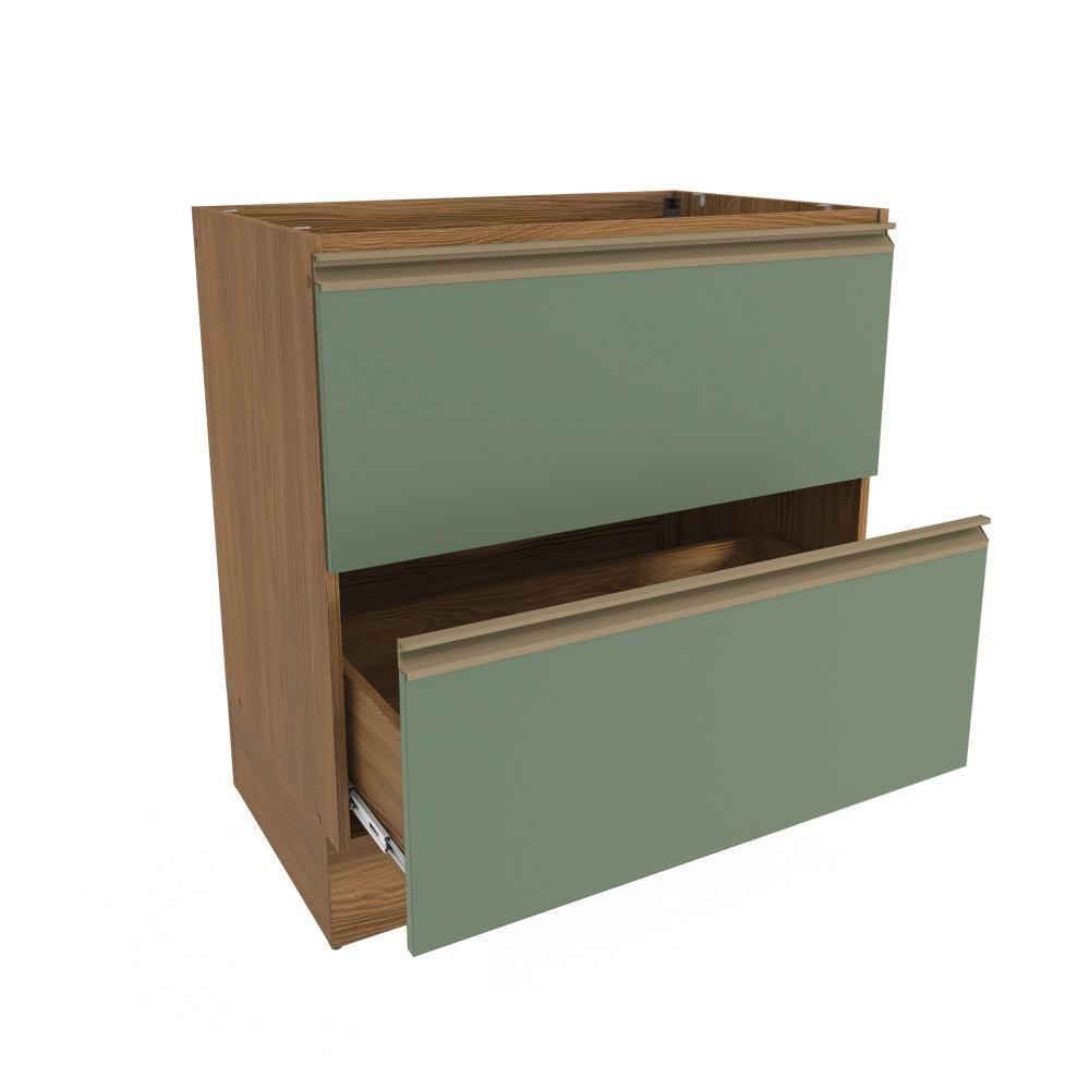 Balcão 2 Gavetas Kappesberg Celeste 100% Mdf Nogueira/ Verde Oliva 80cm - 4