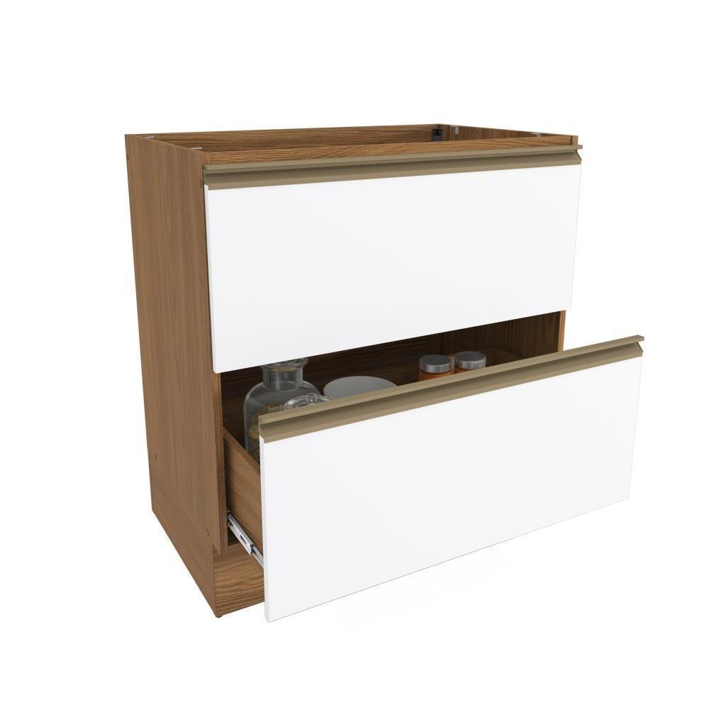Balcão 2 Gavetas Kappesberg Celeste 100% Mdf Nogueira/branco 80cm - 2