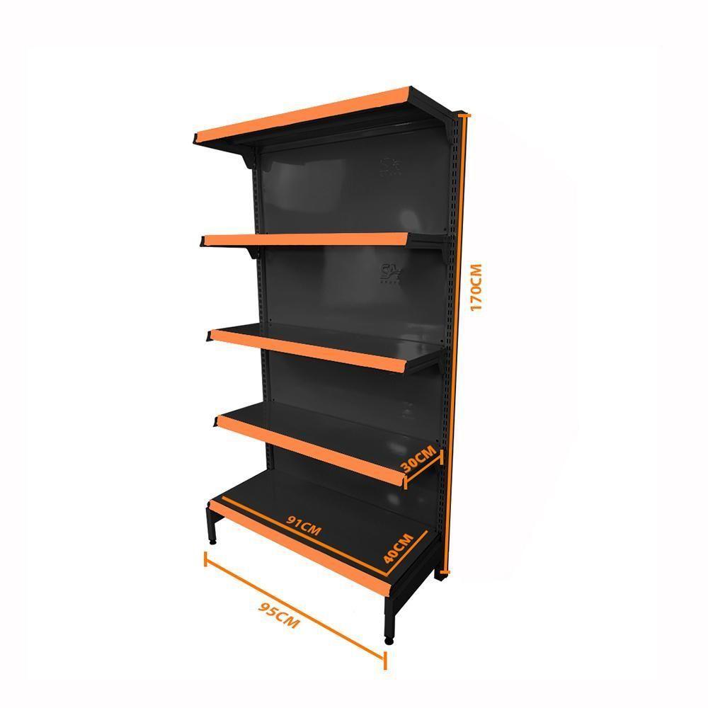 Gôndola Prateleira Preta Para Supermercado 5 Níveis 40x30 New Plus 1,70 Parede Inicial Pe Laranja - Sa Gôndolas - 2