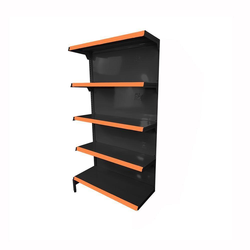 Gôndola Prateleira Preta Para Supermercado 5 Níveis 40x30 New Plus 1,70 Parede Continuação Pe Laranja - Sa Gôndolas - 1