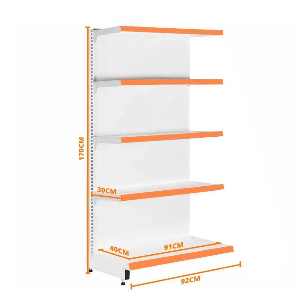 Gôndola Prateleira Para Supermercado 5 Níveis 40x30 New Plus 1,70 Parede Continuação Pe Laranja - Sa Gôndolas - 5