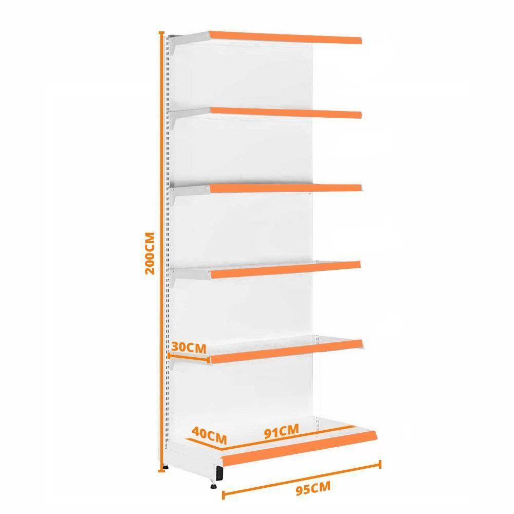 Gôndola Prateleira Para Supermercado 6 Níveis 40x30 New Plus 2,00 Parede Continuação Pe Laranja - Sa Gôndolas - 3