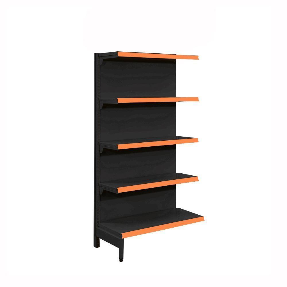 Gôndola Prateleira Preta Para Supermercado 5 Níveis 40x30 New Plus 1,70 Central Continuação Pe Laranja - Sa Gôndolas - 1