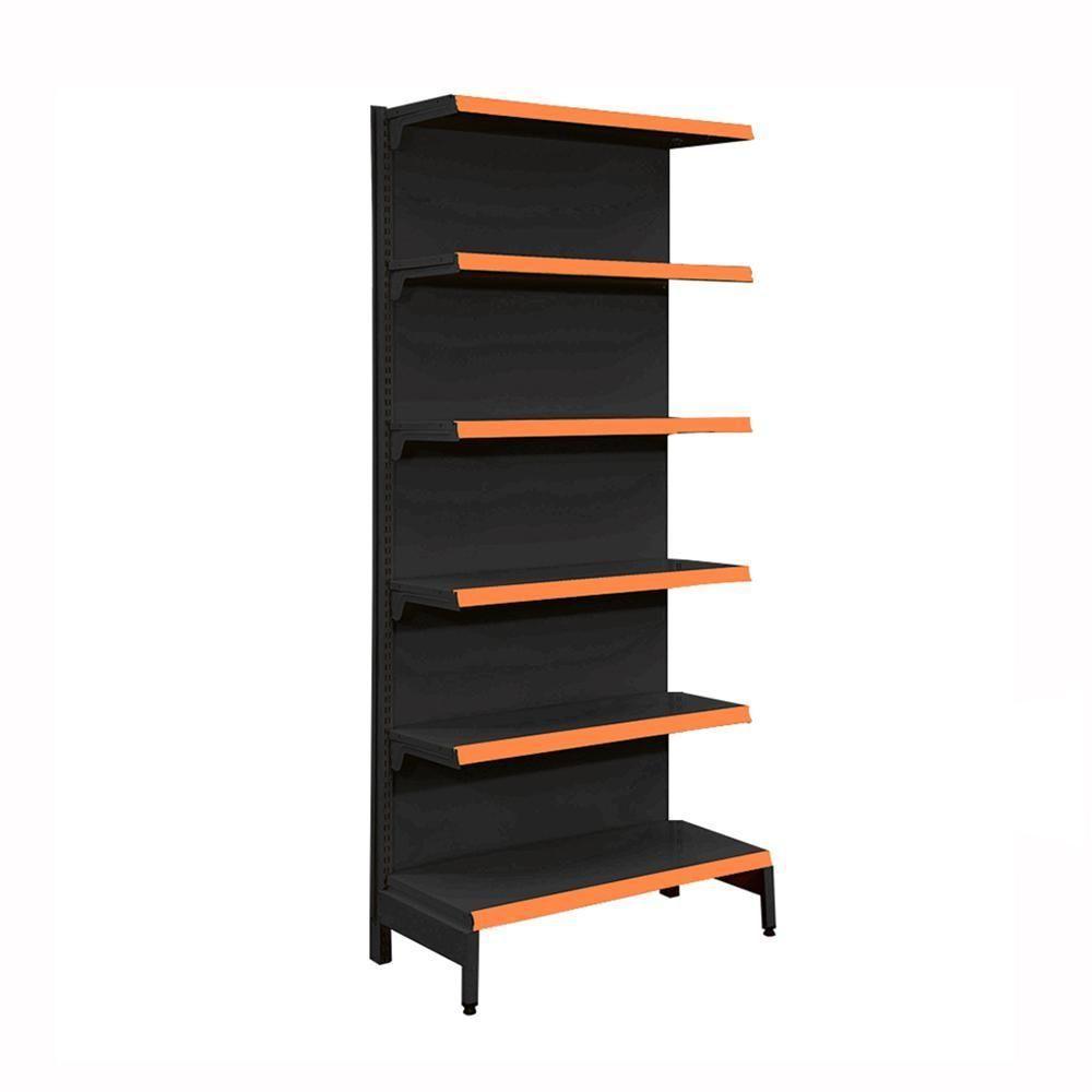 Gôndola Prateleira Preta Para Supermercado 6 Níveis 40x30 New Plus 2,00 Parede Inicial Pe Laranja - Sa Gôndolas - 1