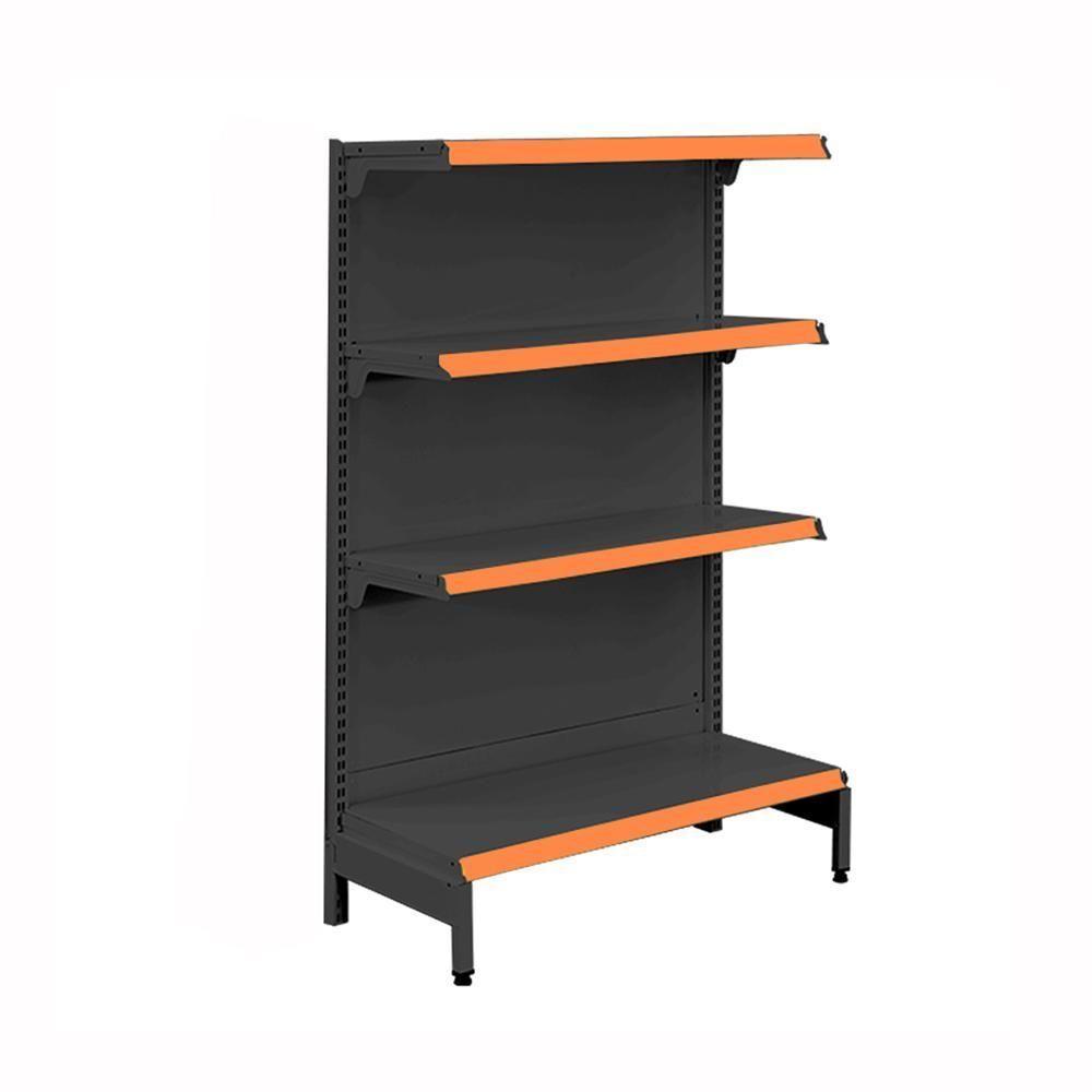 Gôndola Prateleira Preta Para Supermercado 4 Níveis 40x30 New Plus 1,40 Ponta Pe Laranja - Sa Gôndolas - 1
